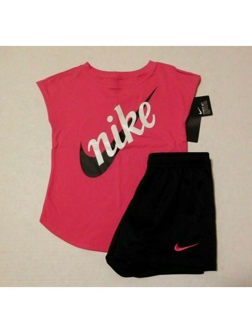 NWT 2pc Nike Sparkly Logo Top & Black Shorts Set sz 6