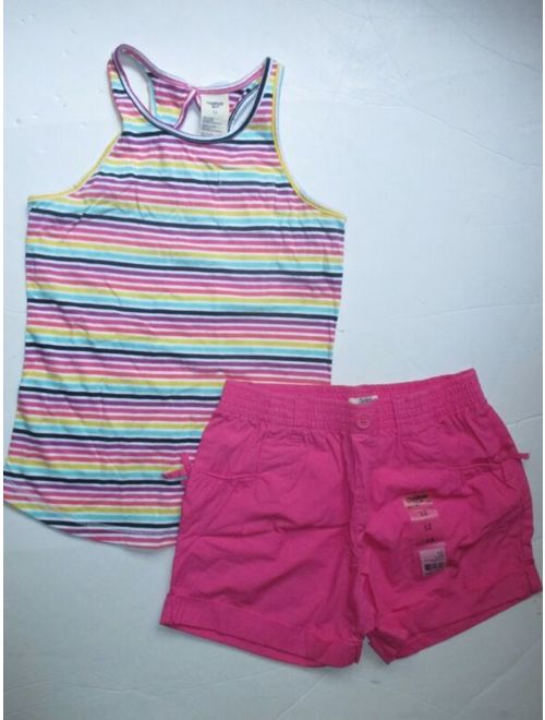 NEW NWT OshKosh B'Gosh Striped Tank Top & Pink Woven Shorts Girls size 12