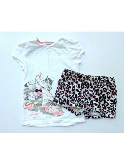 Gymboree 8 10 Kitty in Pink Graphic Shoes Tee Top Shorts Set TD1-344