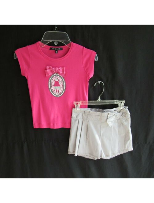 Lili Gaufrette Girls Outfit Set 8 Top Shorts Pink Gray Embellished