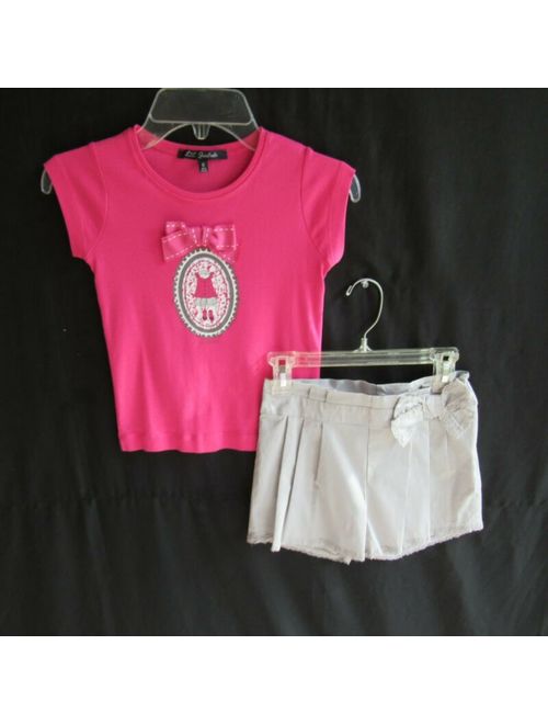 Lili Gaufrette Girls Outfit Set 8 Top Shorts Pink Gray Embellished