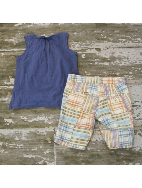 MINI Boden Blue Ruffle Knit Tank TOP Shirt CREWCUTS Patchwork Plaid Shorts Set 5