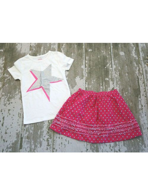 Lands' End MINI BODEN White Short Sleeve Pink Silver Star Graphic shirt Lands End Skirt Set