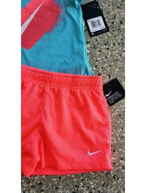 New Nike Girl's Blue Coral Graphic T-Shirt & Short Pants Outfit Set Size: 6