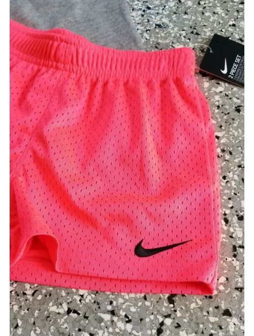 New Nike Girl's Graphic Gray Coral T-Shirt & Short Pants Outfit Set Size: 6X