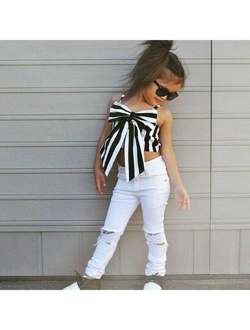 2pc Kids Baby Girls Fashion Outfit Butterfly Tops+White Pants Girls Clothes Set