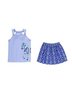 Sparkle Safari Blue Zebra Tee Tank Top Geo Print Skirt Set Girls 10 NWT