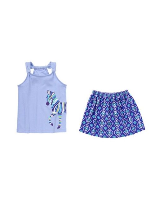 Gymboree Sparkle Safari Blue Zebra Tee Tank Top Geo Print Skirt Set Girls 10 NWT