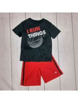 Boy Size 4T Red Black Athletic Sport Top Short Set
