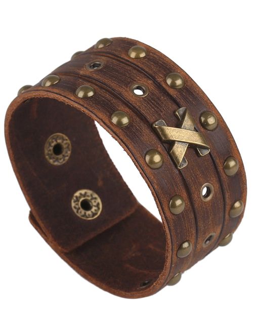 Hamoery Men Leather Bracelet Punk Braided Rope Alloy Bracelet Bangle Wristband
