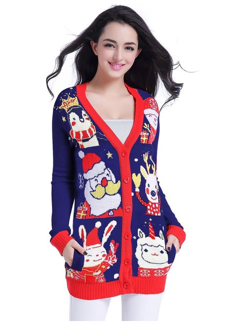 v28 Ugly Christmas Sweater for Women Vintage Funny Merry Knit Cardigan Sweaters