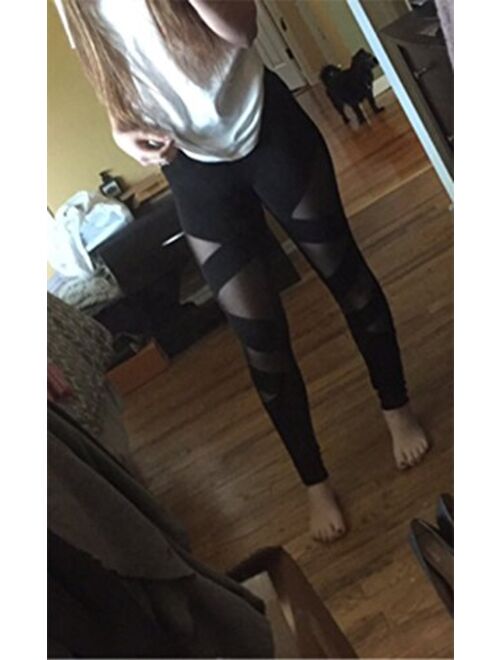 SweatyRocks Women's Mesh Panel Side High Waist Leggings Skinny Workout Yoga Pants