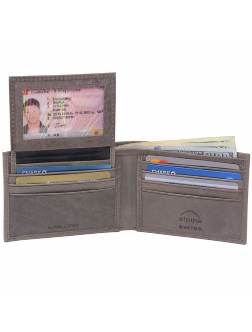 Alpine Swiss Mens Leather Bifold Wallet Removable Flip Up ID Window