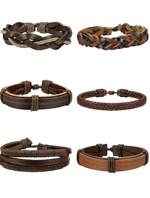 FIBO STEEL 12-17 Pcs Leather Bracelet for Men Women Woven Cuff Bracelet Adjustable