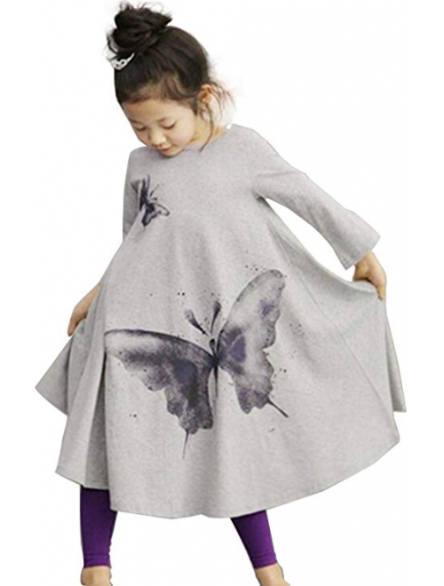 FTSUCQ Girls Lovely Butterflies Print Dress