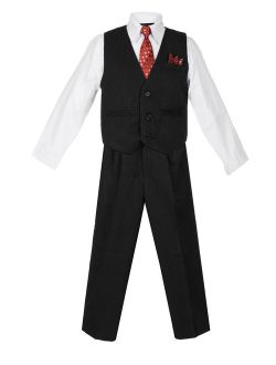Rafael Boy's 5-Piece Vest and Pant Set with Shirt, Tie and Hanky - Many Colors