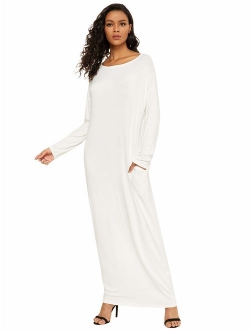 Women's Short Sleeve Casual Loose Long Maxi Dress with Pockets