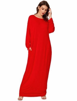 Women's Short Sleeve Casual Loose Long Maxi Dress with Pockets
