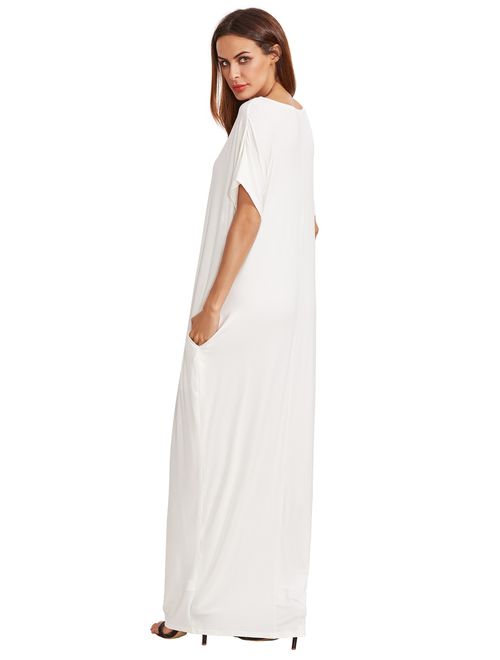 Verdusa Women's Short Sleeve Casual Loose Long Maxi Dress with Pockets