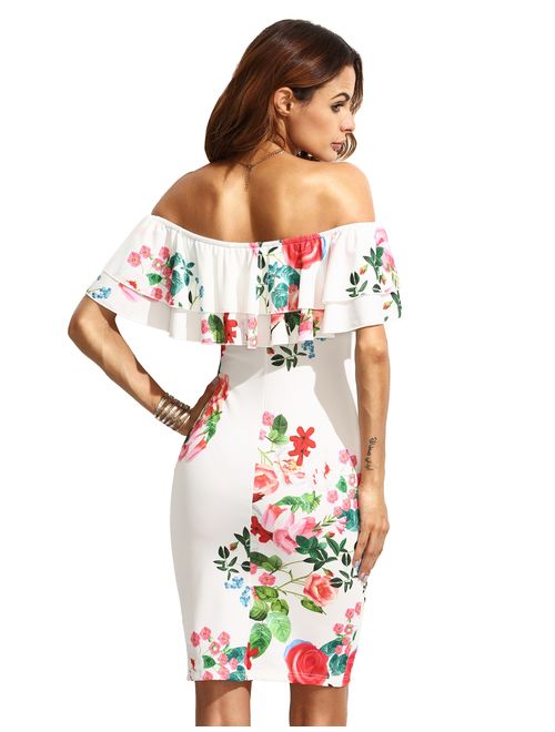 Floerns Women's Floral Ruffle Off Shoulder Party Sexy Bodycon Dress