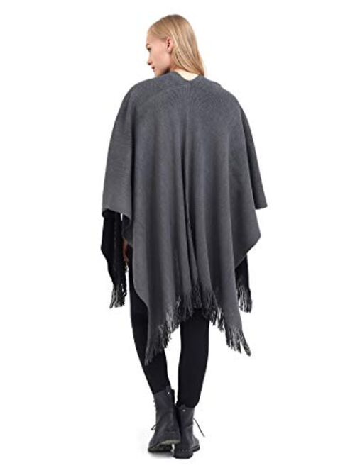 ilishop Women's Winter Knitted Faux Cashmere Poncho Capes Shawl Cardigans Sweater Coat