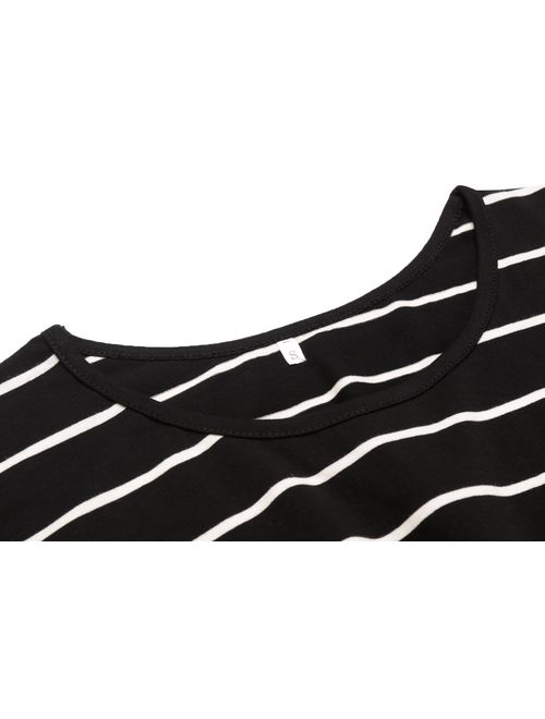 Halife Women's Summer Casual Stripe Elastic Waist Loose Beach Midi Dress