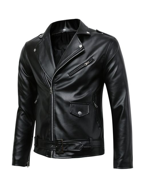 Beninos Men's Classic Police Style Coat Faux Leather Motorcycle Jacket