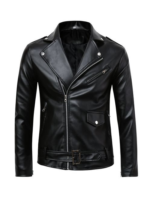 Beninos Men's Classic Police Style Coat Faux Leather Motorcycle Jacket