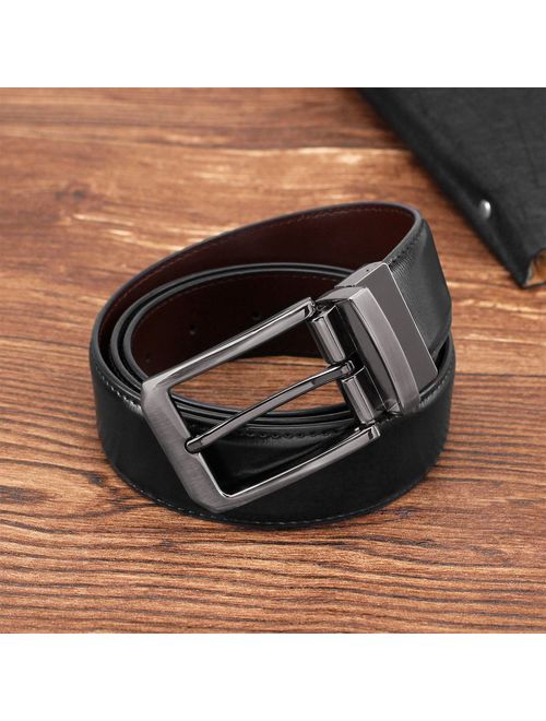 Belts for Men Genuine Leather Dress Belt Reversible with 1.3" Wide Rotated Buckle