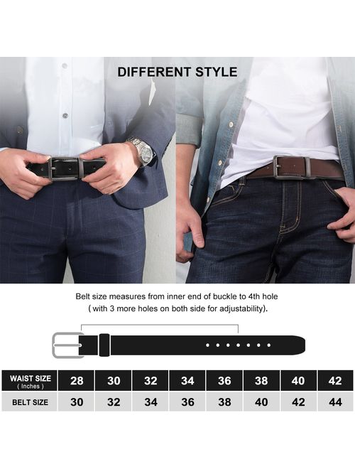 Belts for Men Genuine Leather Dress Belt Reversible with 1.3" Wide Rotated Buckle
