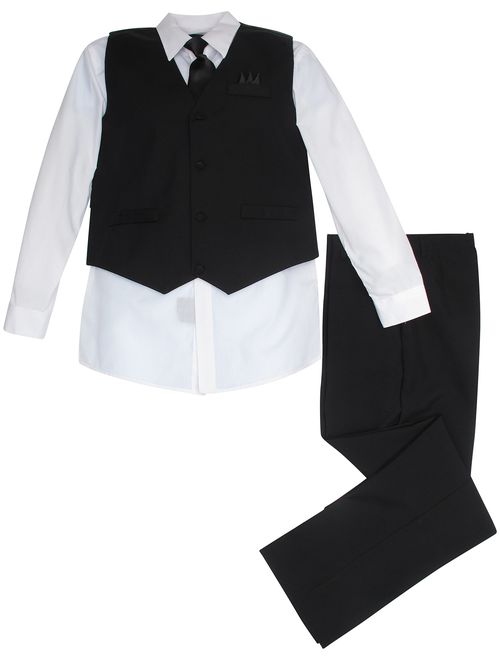 Dress Shirt Bow Tie Big & Little Kids Formal Apparel Pants & Pocket Square Vittorino Boys 4 Piece Suit Set with Vest 