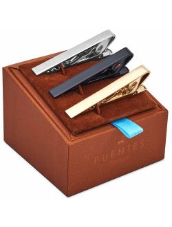 3 Pc Mens Tie Bar Pinch Clip Set for Regular Ties 2.1 Inch, Silver-Tone, Black, Gold-tone