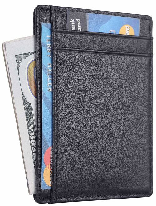 Travelambo RFID Front Pocket Minimalist Leather Slim Wallet Small Size (black)