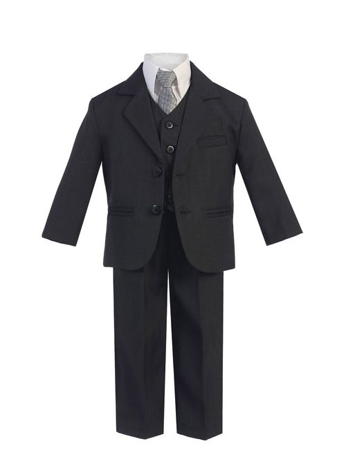 Little Gents 5 Piece Boy's 2 Button Dress Suit with Shirt, Vest, and Tie