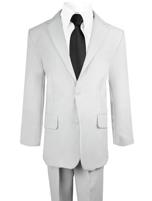 Black n Bianco Boys Solid Suit and Tie Formal Outift