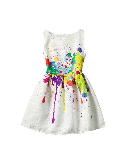 Girls Kids Casual Dress Paint Butterfly Rose Animal Fall Long Sleeve/Sleeveless Dresses