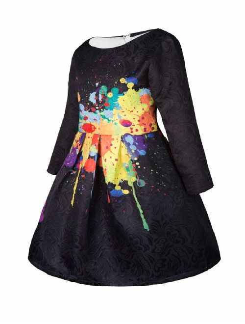 Girls Kids Casual Dress Paint Butterfly Rose Animal Fall Long Sleeve/Sleeveless Dresses