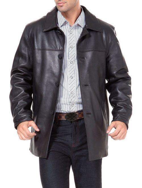 BGSD Men's Samuel New Zealand Lambskin Leather Car Coat (Regular and Big and Tall and Short Sizes)