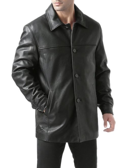BGSD Men's Samuel New Zealand Lambskin Leather Car Coat (Regular and Big and Tall and Short Sizes)