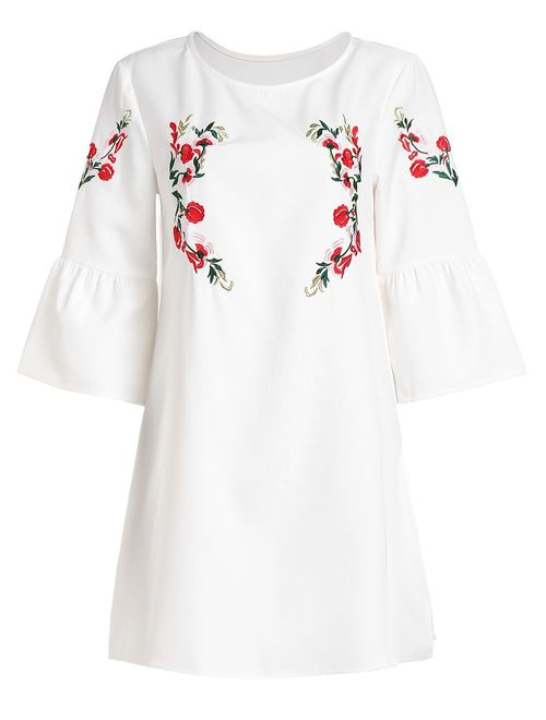 Floerns Women's Bell Sleeve Embroidered Tunic Dress