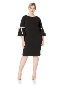 Women's Plus Size Sheath with Ribbon Detailed Bell Sleeve