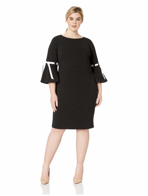 Calvin Klein Women's Plus Size Sheath with Ribbon Detailed Bell Sleeve