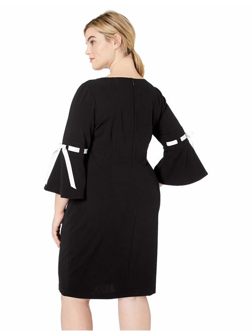 Calvin Klein Women's Plus Size Sheath with Ribbon Detailed Bell Sleeve