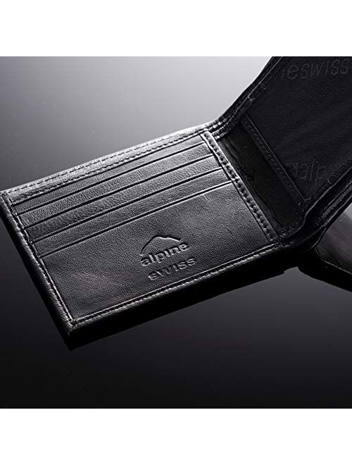 Alpine Swiss Mens RFID Blocking Leather Multi Card High Capacity Bifold Wallet
