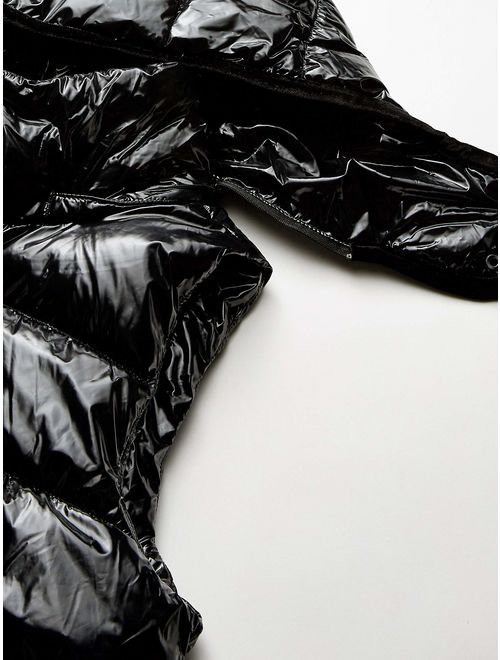 Calvin Klein Women's Quilt Vest with Velvet Trim and Detachable Hood