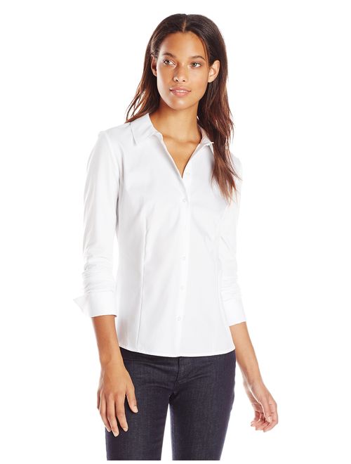 Calvin Klein Women's Knit Combo Blouse with Collar