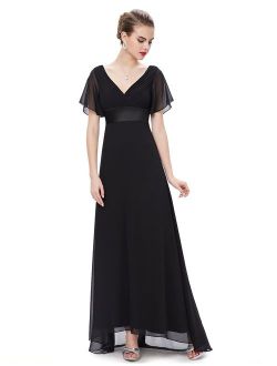 Women's Short Sleeve V-Neck Long Evening Dress 09890