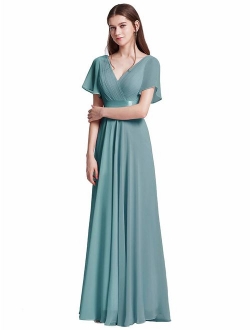 Women's Short Sleeve V-Neck Long Evening Dress 09890