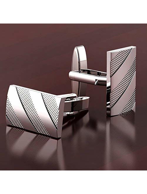 UHIBROS Mens Cuff Links Polished Finish Stainless Steel Luxury French Tuxedo Shirt Cufflinks for Men