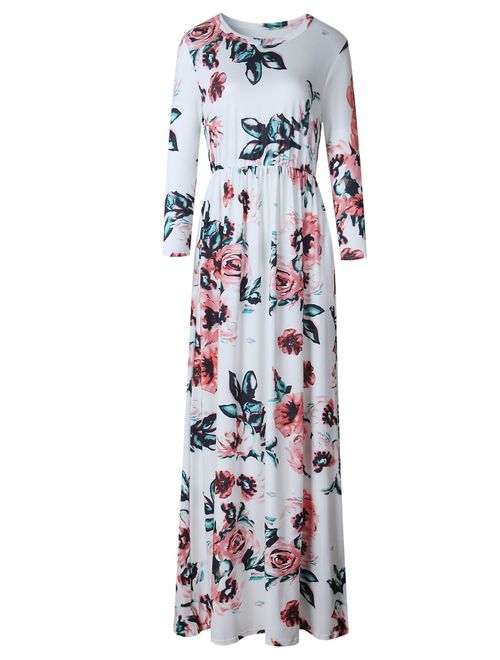 LiMiCao Women's Stretchy Floral Long Maxi Dresses with Pockets (S-XXXL)